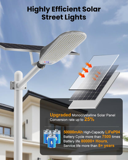 4000W Solar Street Lights Outdoor,400000LM Ultra-bright Solar Parking Lot Lights Dusk to Dawn,Heavy Duty Split Type