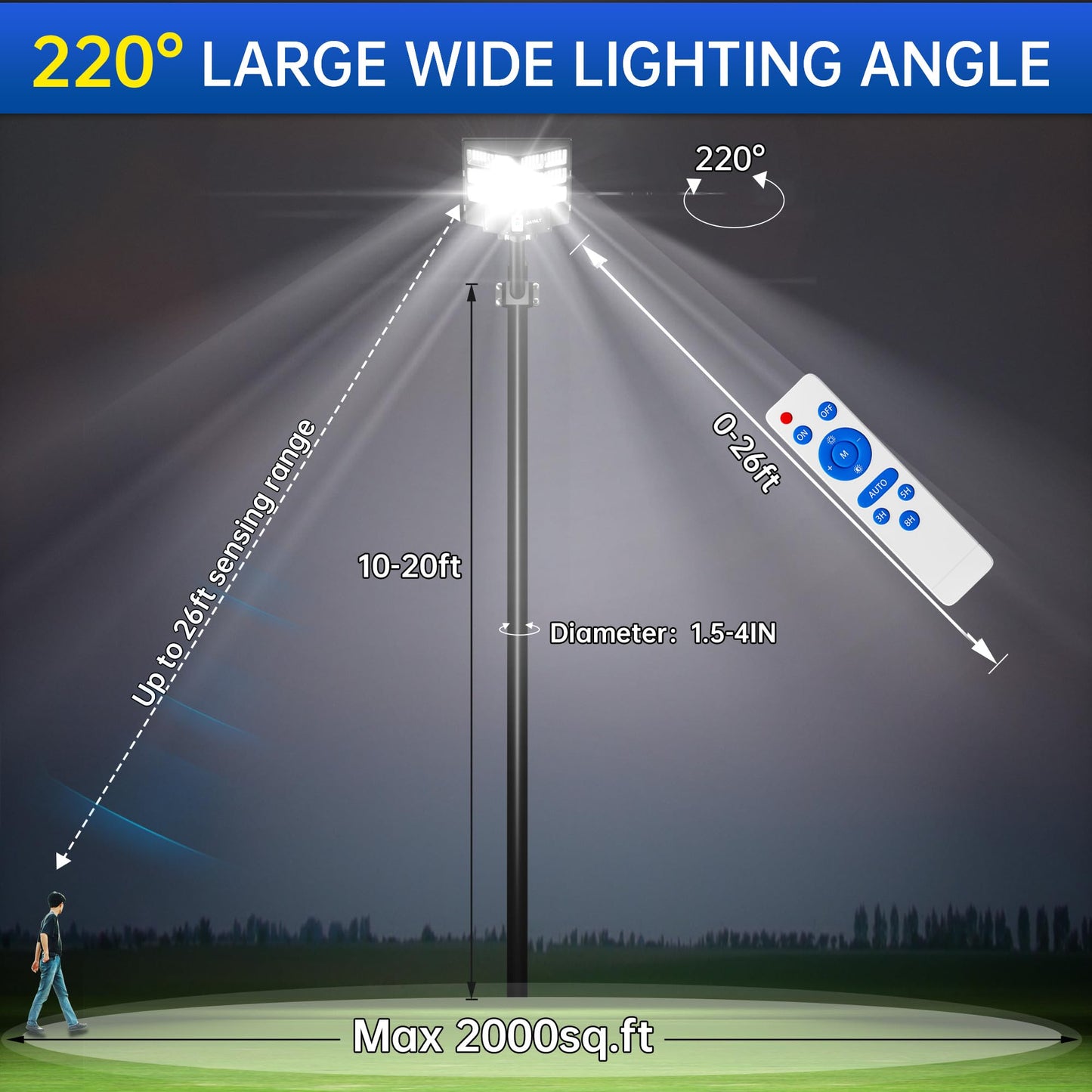 1000W Commercial Solar Street Light , 120000LM Parking Lot Light Commercial Dusk to Dawn With Remote