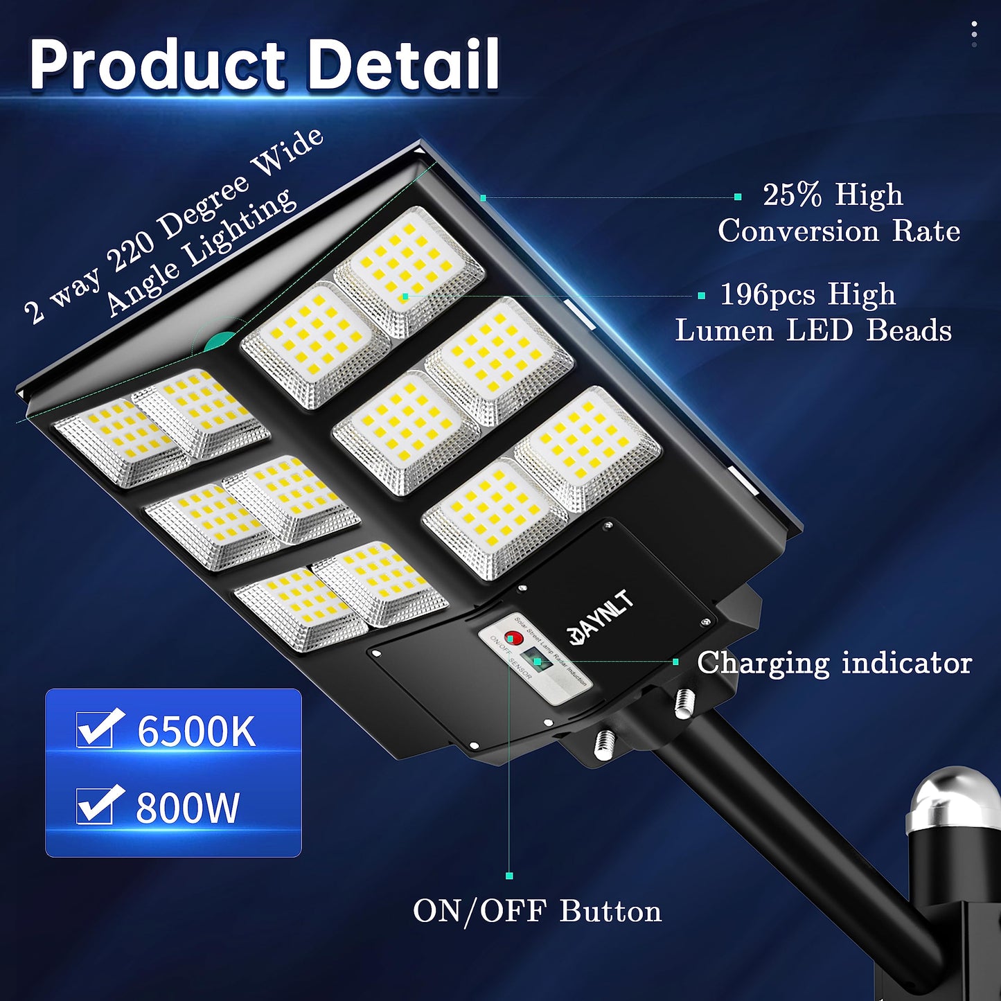 1000W Commercial Solar Street Light , 120000LM Parking Lot Light Commercial Dusk to Dawn With Remote