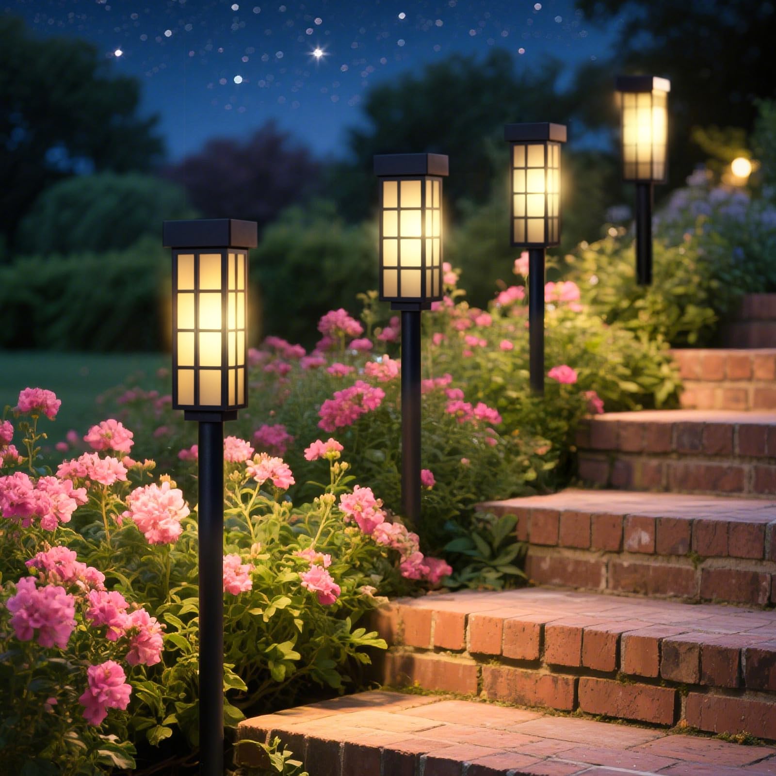 SmaryYard 8 Pack Solar Pathway Lights Outdoor, 24 Inch Tall Solar Light with Glass, IP65 Waterproof Outdoor Lights, Warm White