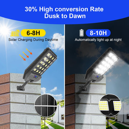 2 Pack 500W Solar Motion Lights Outdoor, 400 LED Parking Lot Lights Outdoor, IP65 Solar Street Lights Outdoor Waterproof