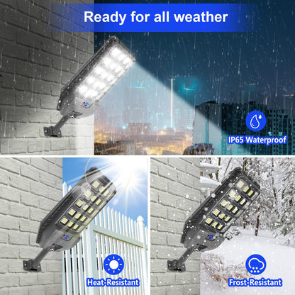 2 Pack 500W Solar Motion Lights Outdoor, 400 LED Parking Lot Lights Outdoor, IP65 Solar Street Lights Outdoor Waterproof