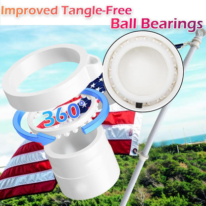 American Flag with Pole for Outside House - 5ft Wall Mount Flag Pole Kit with 3x5 Embroidered US Flag, Stainless Steel Flagpole, Tangle-Free Ball Bearing Rings, Aluminum Holder Bracket