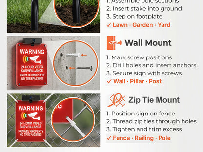Solar No Trespassing Yard Sign with Stake — Active Nighttime Illumination, Highly Visible Metal & ABS Private Property Sign, Solar + Type-C Charging