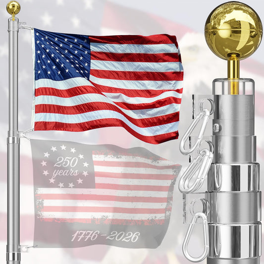 20FT Telescoping Flag Pole Kit, Heavy Duty Aluminum Alloy in Ground Flag Poles for Outside, 3 Display Modes Flagpole with 3x5 American Flag