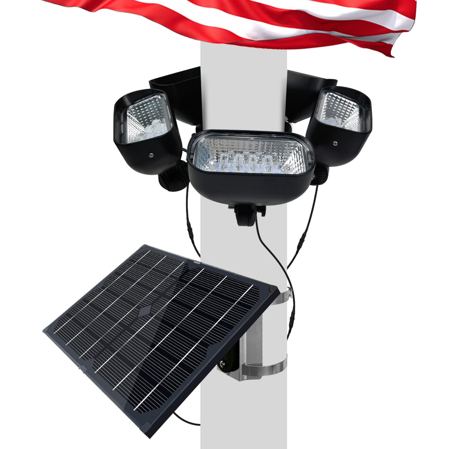 400W Solar Flag Pole Light for 15-40ft flagpole 5 Spotlights，Adjustable Clamps Fits 3-6''Diameter Inground Poles from Dusk to Dawn