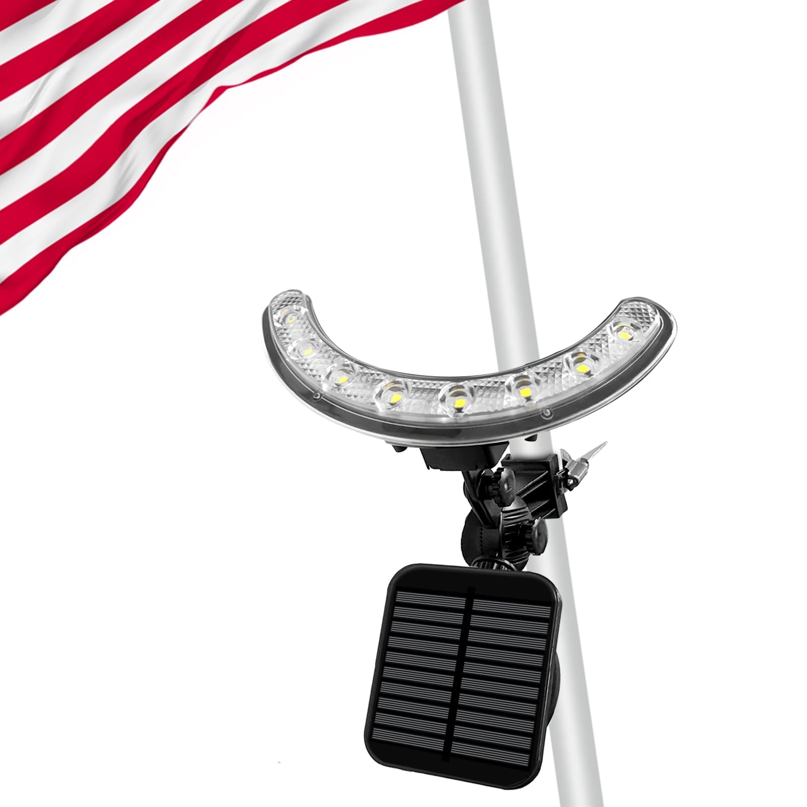 Flag Pole Light Outdoor Solar Flagpole Light House Mount with Adjustable 180° Direction, 360lm Brightness, IP65 Waterproof for 1''-1.5