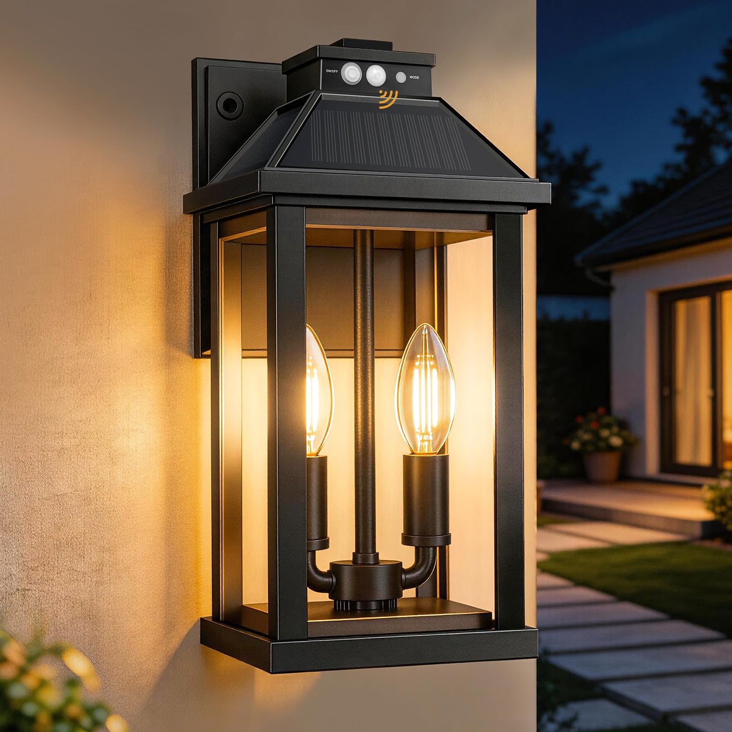 SmartYard Solar Wall Lantern with Motion Sensor – 3 Lighting Modes, Dusk-to-Dawn Outdoor Porch Light