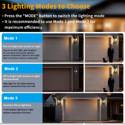 SmartYard Solar Wall Lantern with Motion Sensor – 3 Lighting Modes, Dusk-to-Dawn Outdoor Porch Light