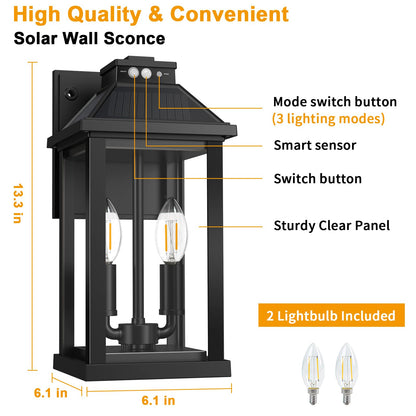 SmartYard Solar Wall Lantern with Motion Sensor – 3 Lighting Modes, Dusk-to-Dawn Outdoor Porch Light