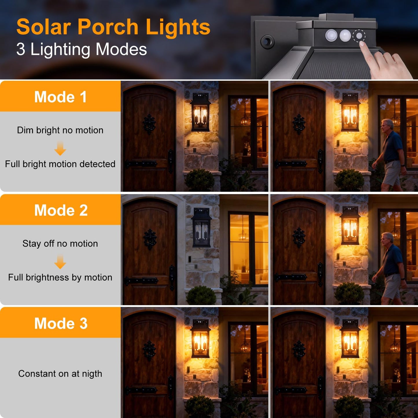 SmartYard Solar Wall Lantern with Motion Sensor – 3 Lighting Modes, Dusk-to-Dawn Outdoor Porch Light