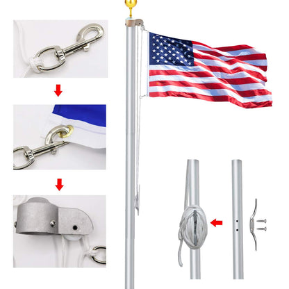 LumenX Complete Flagpole Repair Kit for 1.6"–2" Poles – 50FT Halyard Rope, Gold Ball, Pulley, Cleat & Swivel Clips