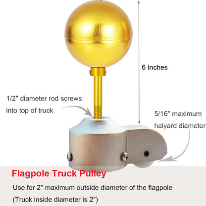 LumenX Complete Flagpole Repair Kit for 1.6"–2" Poles – 50FT Halyard Rope, Gold Ball, Pulley, Cleat & Swivel Clips
