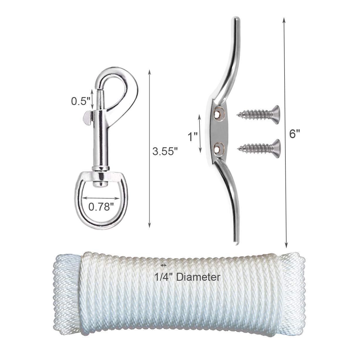 LumenX Complete Flagpole Repair Kit for 1.6"–2" Poles – 50FT Halyard Rope, Gold Ball, Pulley, Cleat & Swivel Clips