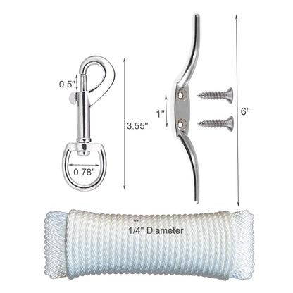 LumenX Complete Flagpole Repair Kit for 1.6"–2" Poles – 50FT Halyard Rope, Gold Ball, Pulley, Cleat & Swivel Clips