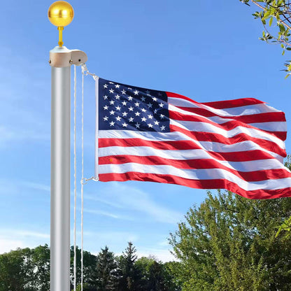 LumenX Complete Flagpole Repair Kit for 1.6"–2" Poles – 50FT Halyard Rope, Gold Ball, Pulley, Cleat & Swivel Clips