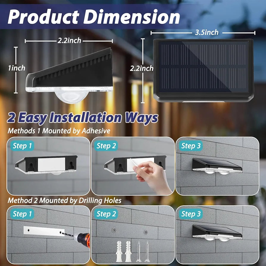 LumenX Solar Fence Lights – 3-Color Temperature, 80 Lumen IP65 Waterproof, Black 8-Pack