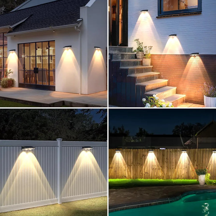 LumenX Solar Fence Lights – 3-Color Temperature, 80 Lumen IP65 Waterproof, Black 8-Pack