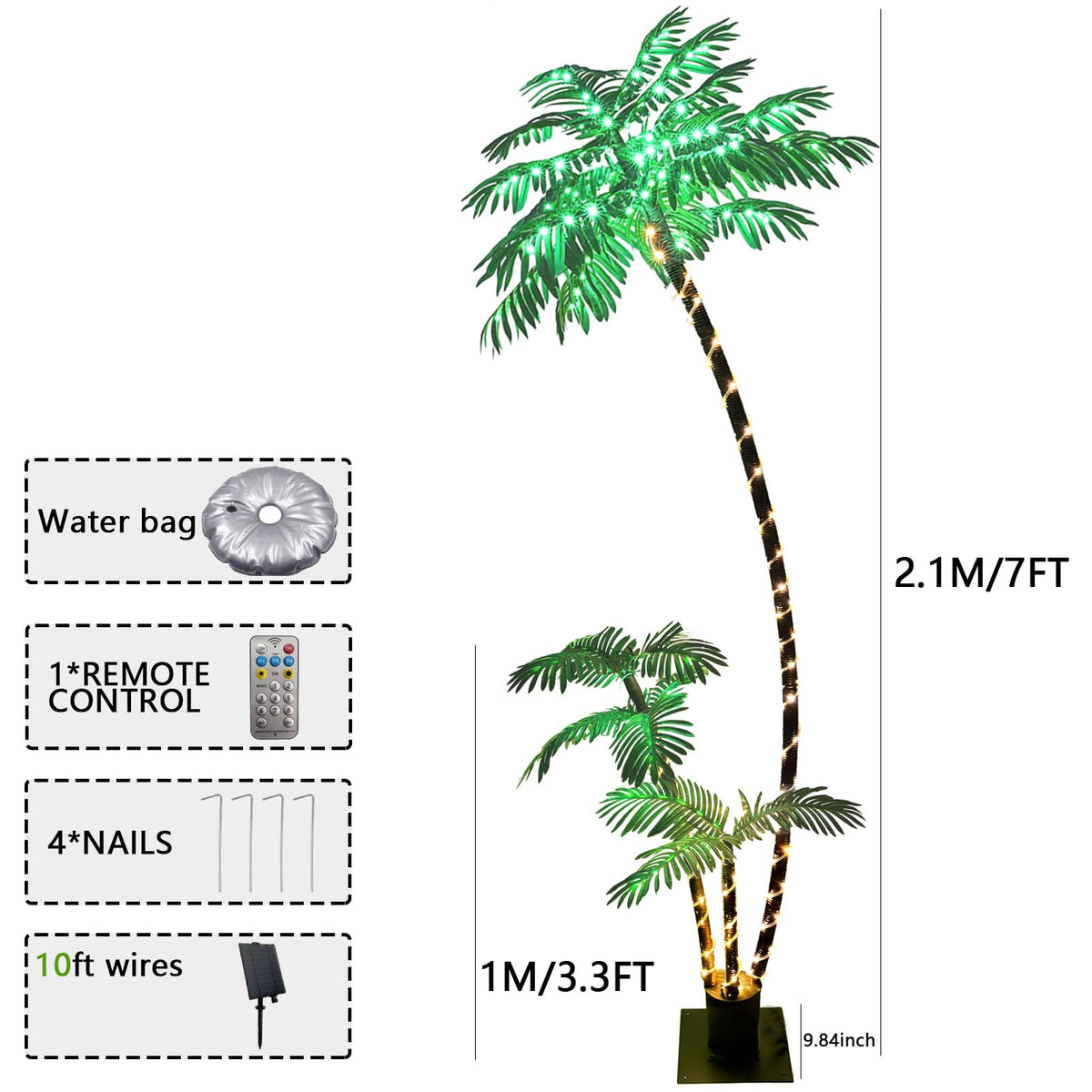 LumenX 7ft Solar Lighted Palm Tree, Home Room Decor 260LED Christmas Tree, 3 Trunks Artificial Palm Trees