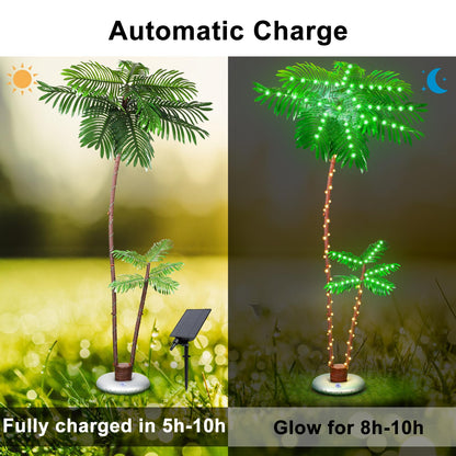 LumenX 7ft Solar Lighted Palm Tree, Home Room Decor 260LED Christmas Tree, 3 Trunks Artificial Palm Trees
