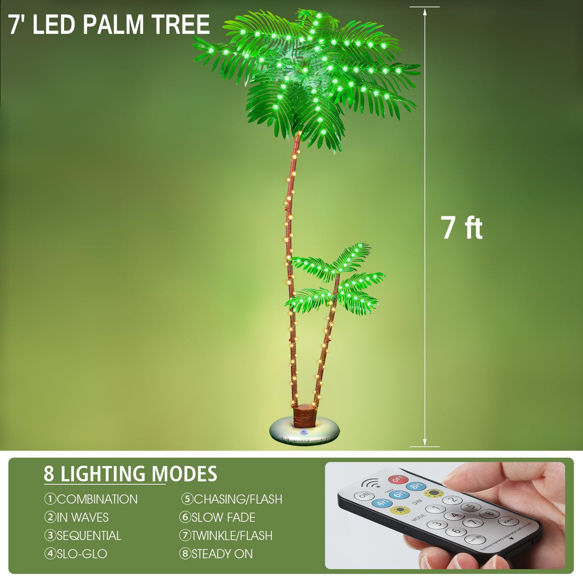 LumenX 7ft Solar Lighted Palm Tree, Home Room Decor 260LED Christmas Tree, 3 Trunks Artificial Palm Trees