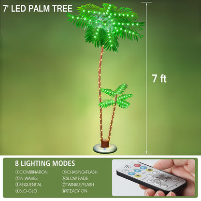 LumenX 7ft Solar Lighted Palm Tree, Home Room Decor 260LED Christmas Tree, 3 Trunks Artificial Palm Trees