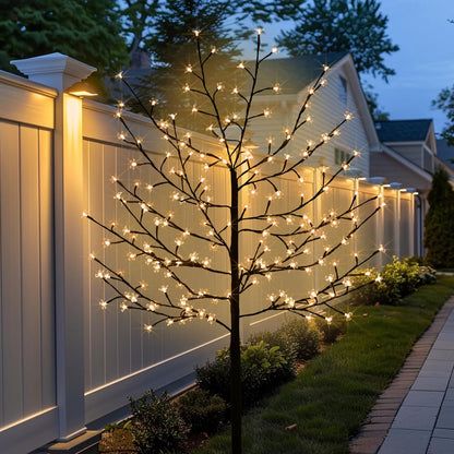 LumenX Solar Lighted Cherry Blossom Tree, 6 Feet 200LED Light Up Artificial Cherry Tree with Detachable Crystal Flower for Outdoor Porch Home Wedding Holiday Decoration (Warm White)