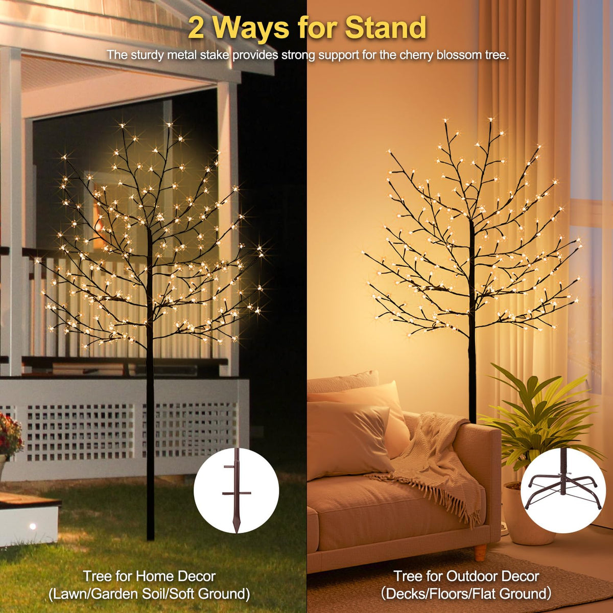 LumenX Solar Lighted Cherry Blossom Tree, 6 Feet 200LED Light Up Artificial Cherry Tree with Detachable Crystal Flower for Outdoor Porch Home Wedding Holiday Decoration (Warm White)