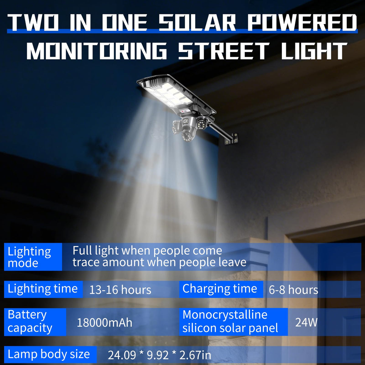 Solar Security Camera Light – 3-Camera 360° PTZ System, Color Night Vision, Two-Way Audio, IP66