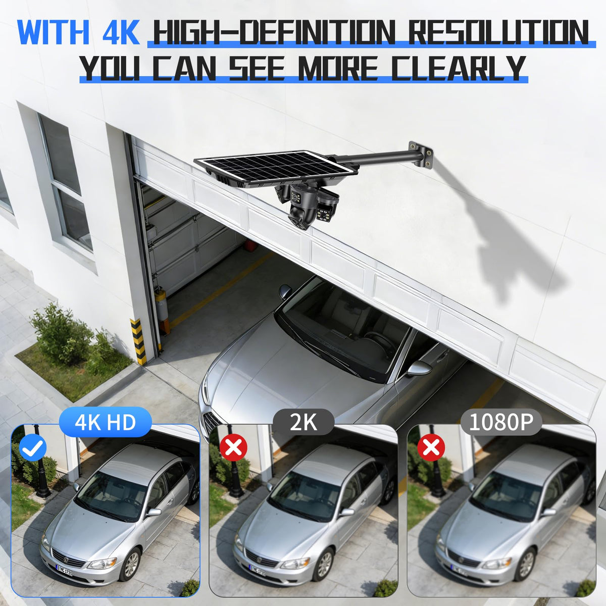 Solar Security Camera Light – 3-Camera 360° PTZ System, Color Night Vision, Two-Way Audio, IP66
