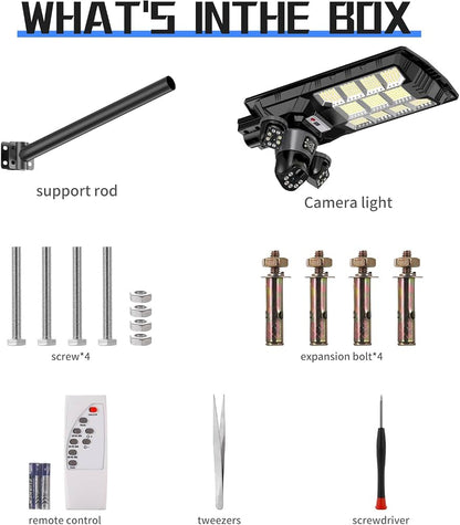 Solar Security Camera Light – 3-Camera 360° PTZ System, Color Night Vision, Two-Way Audio, IP66