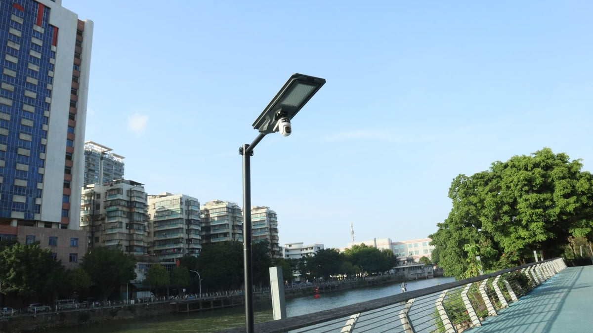 LumenXUSA 12,000W Solar Camera Street Light – Wi-Fi PTZ Security Camera, Color Night Vision, Motion Detection & Auto Tracking
