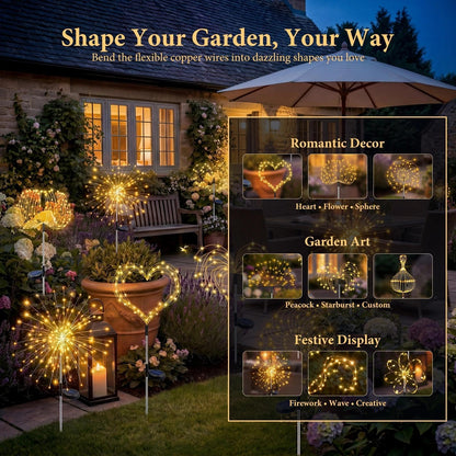 2 Pack Solar Garden Firework Lights – 105 LED Warm White / Multi, 8 Modes, Twinkling & Steady, IP65