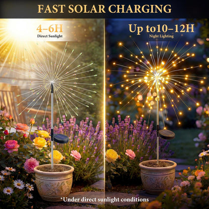 2 Pack Solar Garden Firework Lights – 105 LED Warm White / Multi, 8 Modes, Twinkling & Steady, IP65