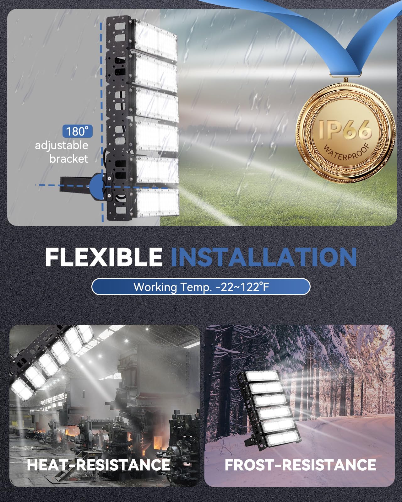 LED Stadium Flood Lights Hard Wire 300W Equivalent 80000LM Super Bright LED Arena Lights 85-305V IP66 Waterproof 6500K