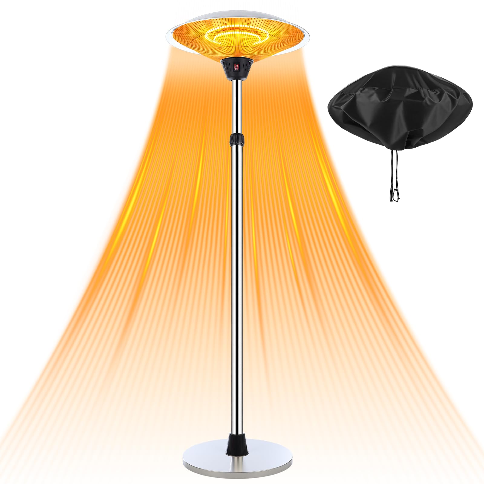 1500w Electric Patio Heater for Outdoor Stainless Steel Free Standing Infrared Space Heater with Adjustable Height and Dust Bag, Tip-over Protection