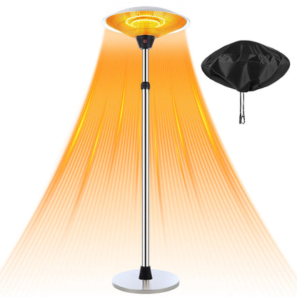 1500w Electric Patio Heater for Outdoor Stainless Steel Free Standing Infrared Space Heater with Adjustable Height and Dust Bag, Tip-over Protection