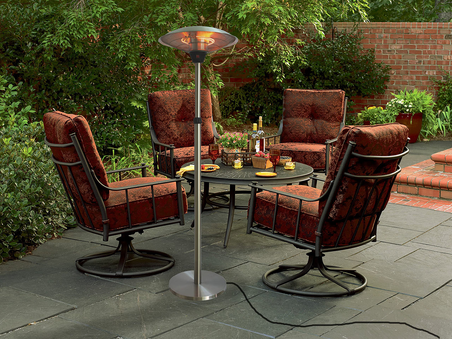 1500w Electric Patio Heater for Outdoor Stainless Steel Free Standing Infrared Space Heater with Adjustable Height and Dust Bag, Tip-over Protection