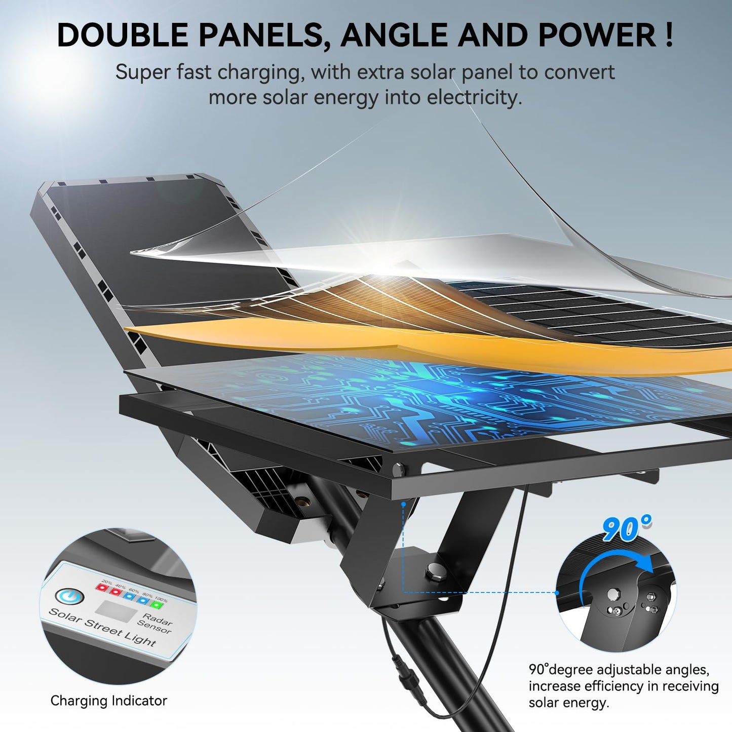 8500W Solar Street Lights Outdoor, 6500K Dusk to Dawn, LED Wide Angle Lamp with Motion Sensor and Remote Control