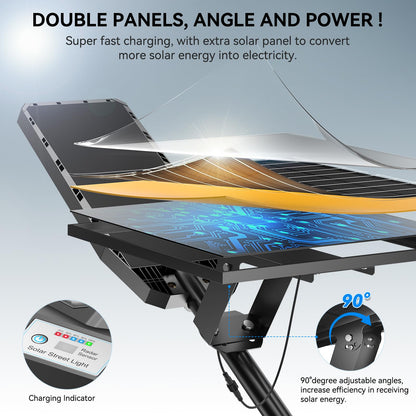 8500W Solar Street Lights Outdoor, 6500K Dusk to Dawn, LED Wide Angle Lamp with Motion Sensor and Remote Control