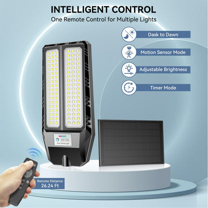 8500W Solar Street Lights Outdoor, 6500K Dusk to Dawn, LED Wide Angle Lamp with Motion Sensor and Remote Control