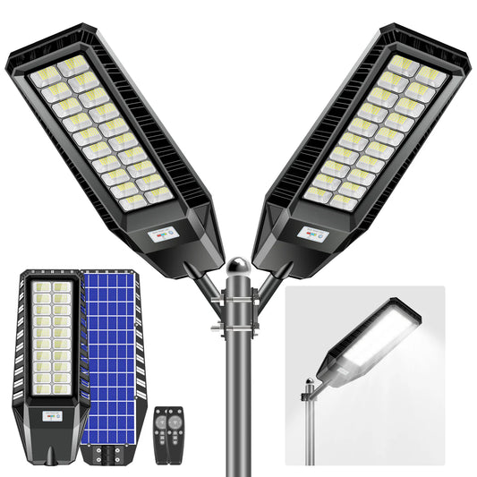 2 Pack 4600W Solar Street Lights Outdoor 190000 Lumens Dusk to Dawn With Remote and Motion Sensor