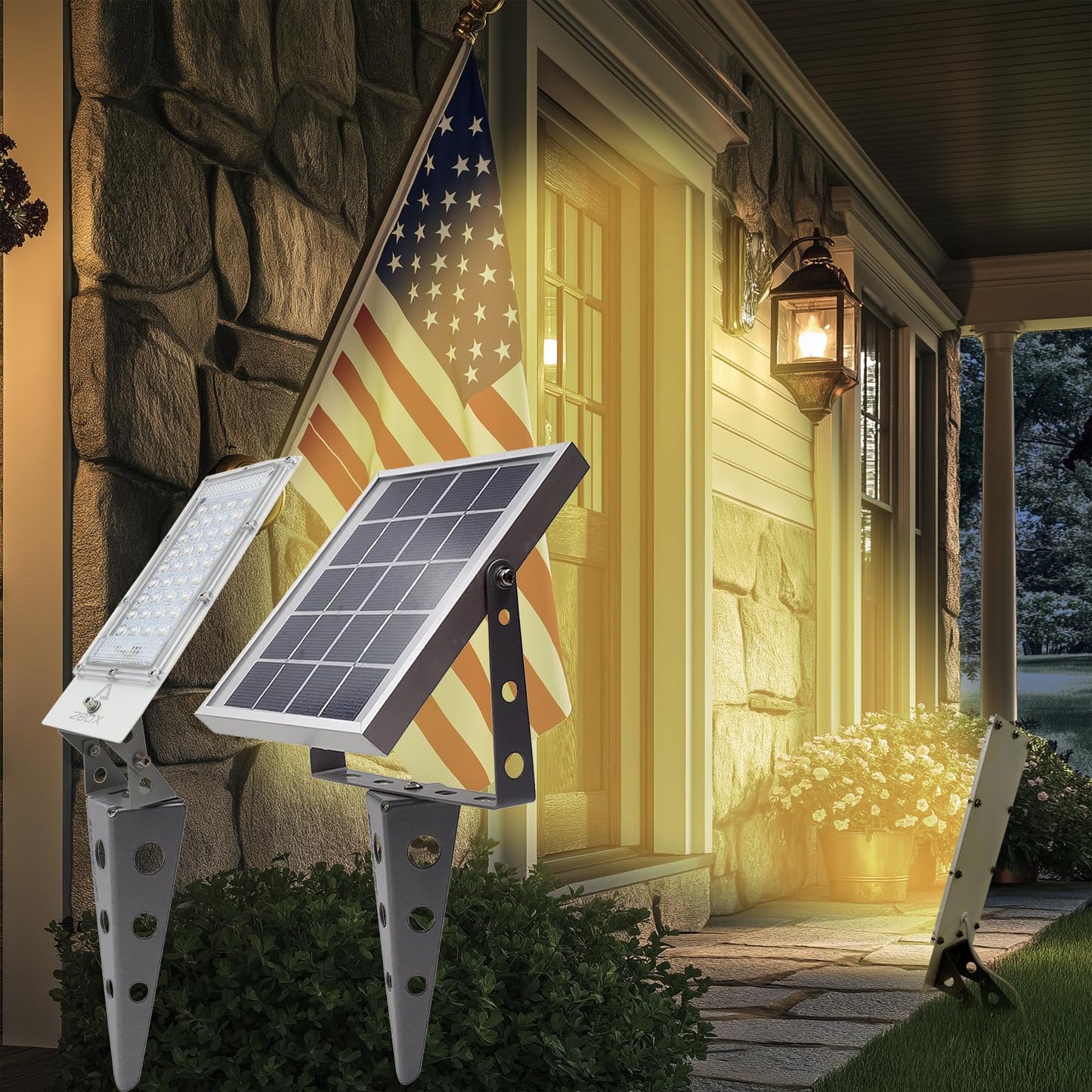 280W Solar Metal Flood Light And Spotlight,36LED 16ft Cable Waterproof Outdoor Landscape Sign 2000 Lumen Auto On/Off Dust to Dawn
