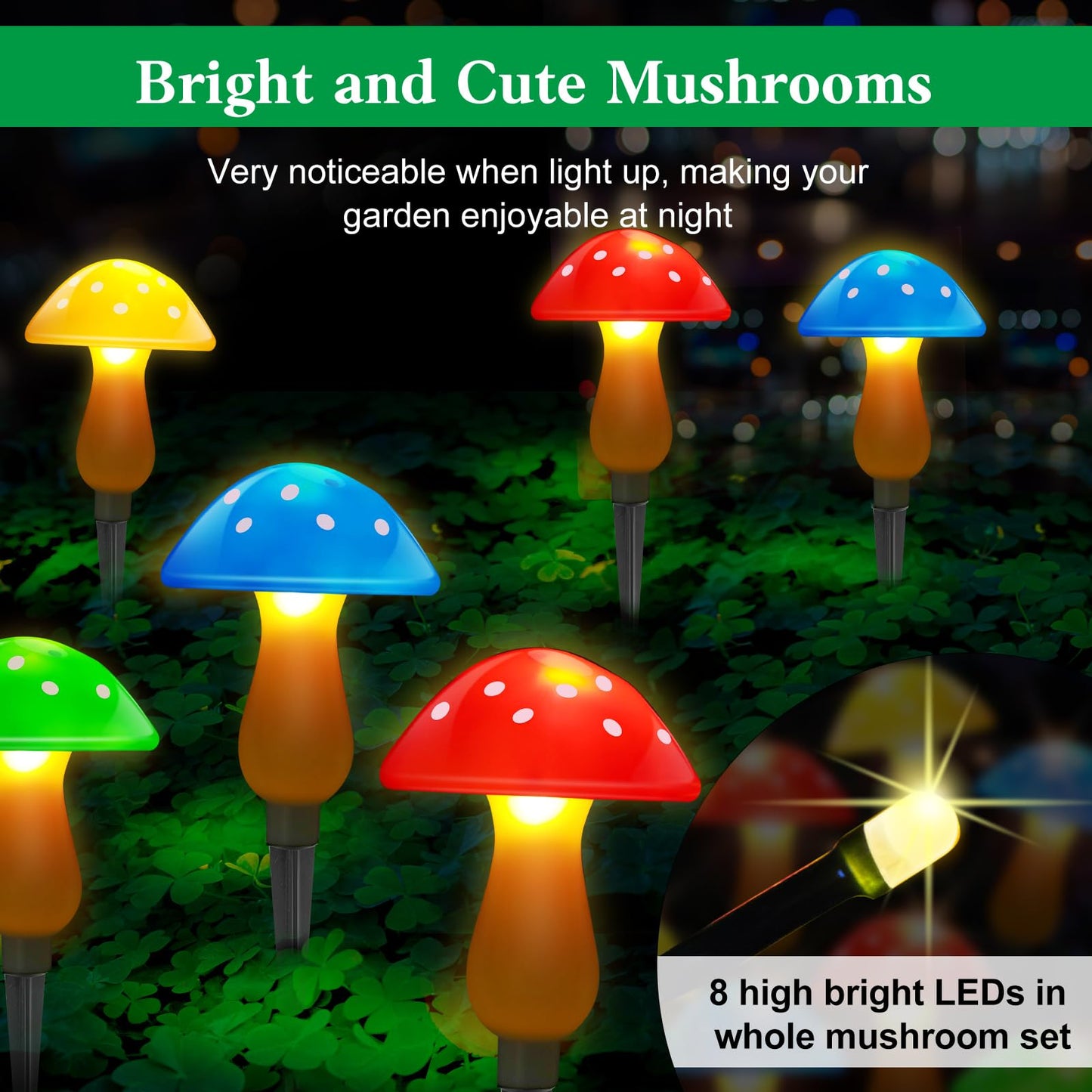 SmartYard Solar Mushroom Landscape Accent Light, 8 Modes And Set of 8 Pack