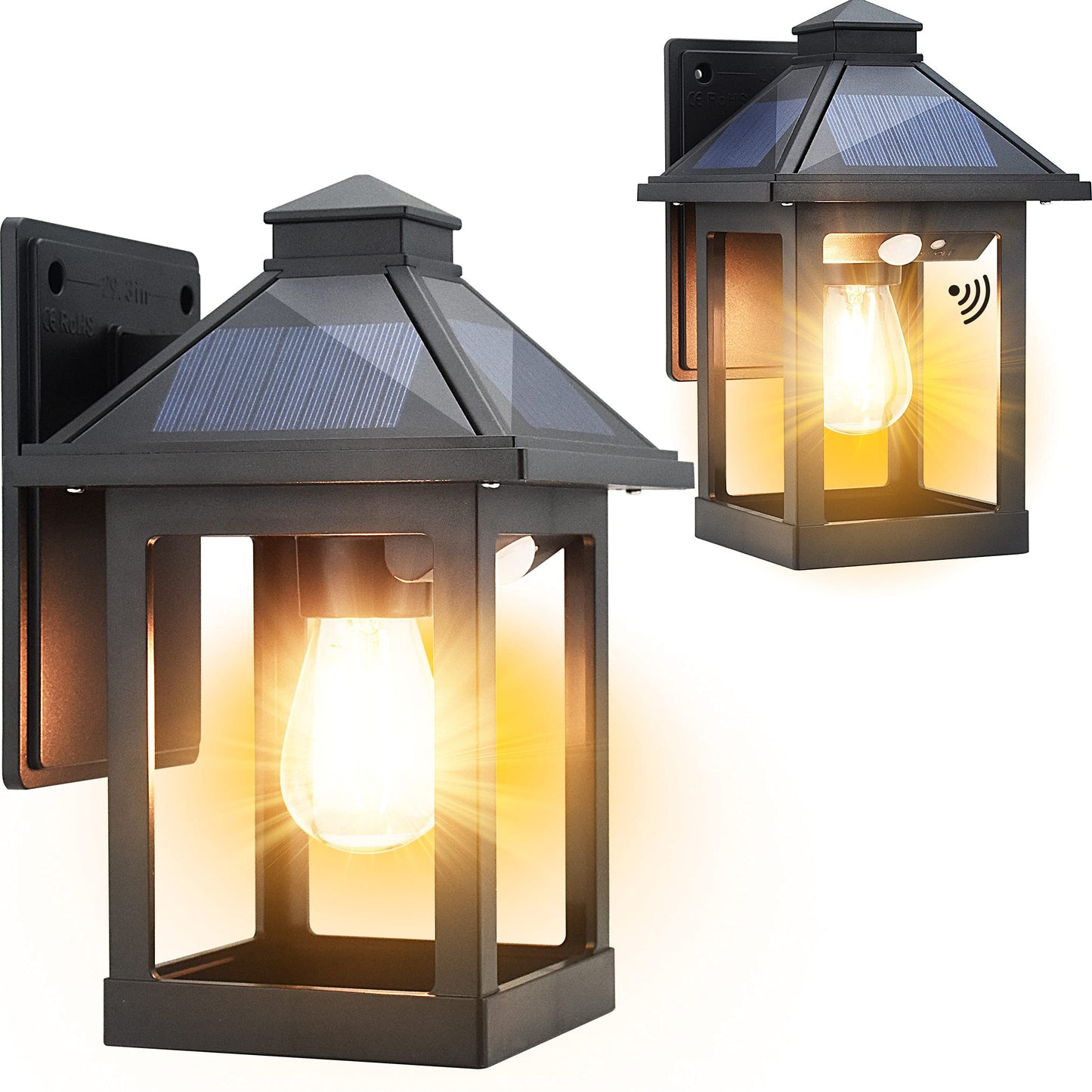 SmartYard Solar Wall Lanterns Outdoor with 3 Modes, Dusk to Dawn Motion Sensor LED Sconce Lights IP65 Waterproof, Exterior Front Porch 2 Pack