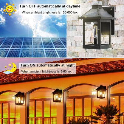 SmartYard Solar Wall Lanterns Outdoor with 3 Modes, Dusk to Dawn Motion Sensor LED Sconce Lights IP65 Waterproof, Exterior Front Porch 2 Pack