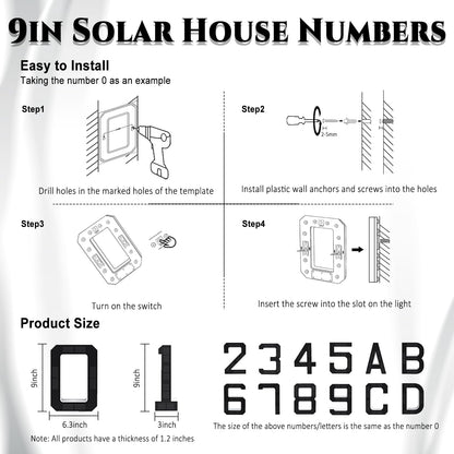 SmartYard 9 Inch Solar Lighted House Numbers for Outside, Light Up Waterproof LED Address Numbers Signs for Houses, Large Personalized Illuminated Exterior Modern House Numbers Light