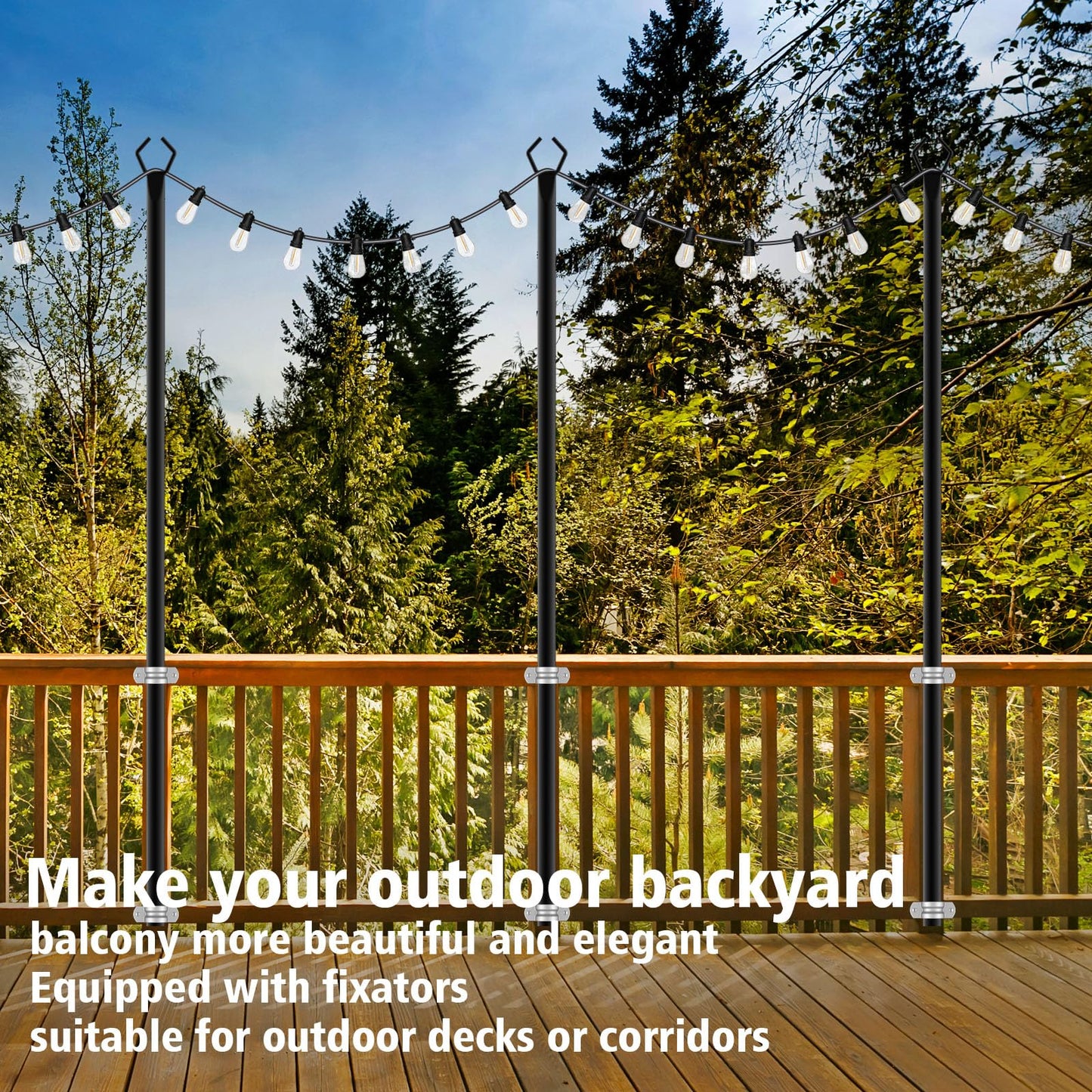 10Ft String Light Poles 4 Pack,Light Poles for Outside Lights,Outdoor with Fence Brackets Hanging Lights,Metal Stand