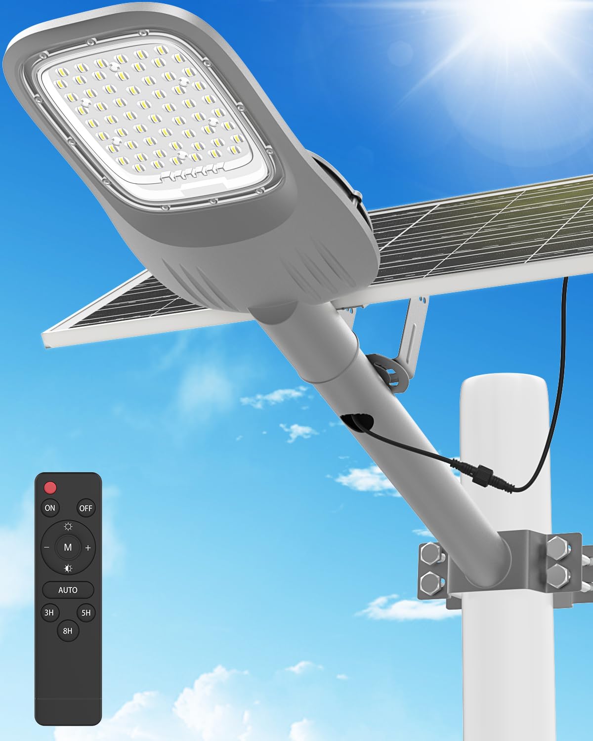 8000W Aluminum Frame Solar Street Light Solar Parking Lot 20000LM, Outdoor, Dusk to Dawn, Waterproof, IP65, Remote