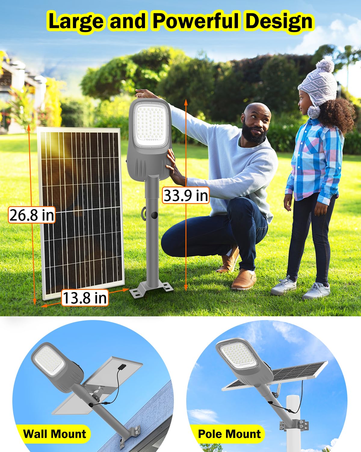 8000W Aluminum Frame Solar Street Light Solar Parking Lot 20000LM, Outdoor, Dusk to Dawn, Waterproof, IP65, Remote
